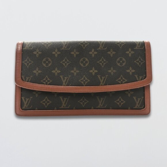 Louis Vuitton PM Clutch Bag Monogram Pochette Dame 29 GM Leather Trim Brown OS - Picture 1 of 12